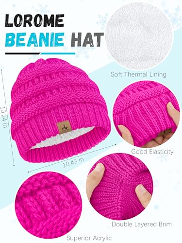 LOROME Winter Beanie Hat Scarf Gloves, Warm Fleece Knit Neck Scarf Set Gift | Hats Gloves Scarf Set, Touchscreen Gloves, Universal Size Neck Scarf Set Winter Gifts for Unisex Adult Winter Wear - color: Rose Red