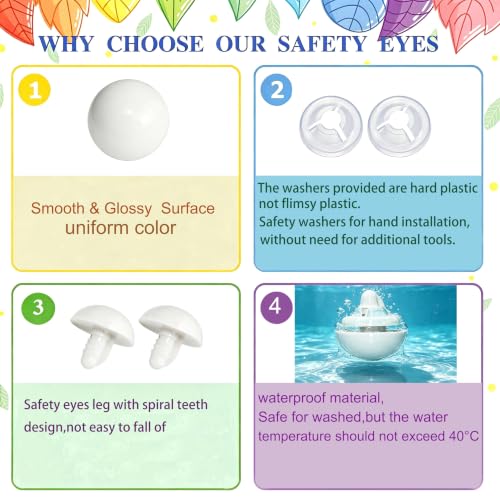 Thalinfayi 24mm Large Safety Eyes Craft Eyes for Amigurumi Crocheting | 60pcs Plastic Safety Eyes and Washers for DIY Crafts Amigurumi Stuffed Animals Handmade Projects. Tool-Free Installation - color: White