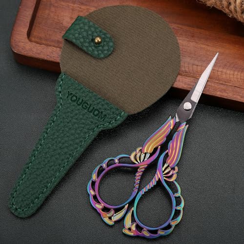 YOUGUOM Embroidery Scissors with Cover, Sewing Crafting Shears | Rainbow, Stainless Steel, Sharp Tip, for Needlework, Artwork, Cross Stitch, Quilting, Thread, Paper Cutting, Mini DIY Tools - color: Rainbow
