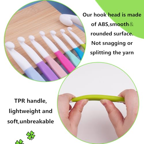Hobekoee 6mm Crochet Hook,Extra Long Crochet Hooks with Soft Ergonomic Handle for Arthritic Hands,Multicolor Crochet Needles for Beginners and Experiencer - size: 6mm