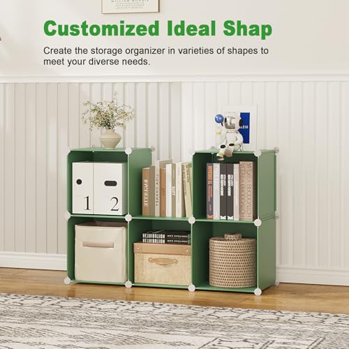 C&AHOME 6-Cube Storage Organizer Cube Shelf Closet Storage Bookcase, Green | Stackable Cubby Storage, Bookshelf, Portable Plastic Storage Closet Organizer, DIY Modular Shelving Units for Home, Wardrobe - color: Green