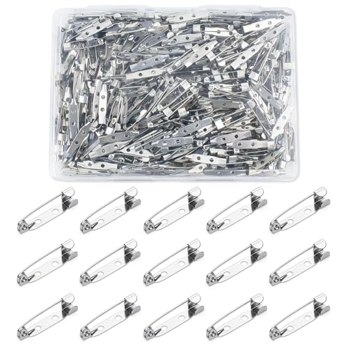 300Pcs Locking Brooch Pin Backs Clasp 2 Holes Silver Bar Pins Findings for Badge Insignia Honor Citation Bars Wedding Corsage Making DIY Jewelry Crafts Name Tags & Sewing Projects (25mm) - size: 25MM
