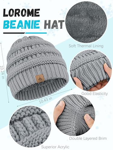 LOROME Winter Beanie Hat Scarf Gloves, Warm Fleece Knit Neck Scarf Set Gift | Hats Gloves Scarf Set, Touchscreen Gloves, Universal Size Neck Scarf Set Winter Gifts for Unisex Adult Winter Wear - color: Light Gray