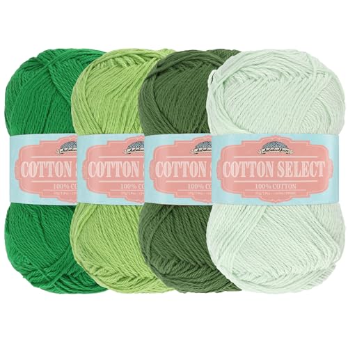 JubileeYarn Cotton Select Yarn - 50g/Skein Sport Weight - Shades of Green - 4 Skeins - color: Shades of Green, size: 4 Skeins