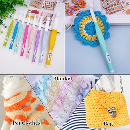 Hobekoee 8mm Large Crochet Hook,Big Crochet Hooks for Chunky Yarn,Extra Long Crochet Hooks with Soft Ergonomic Handle for Crocheting Yarn,Wool Roving - size: 8mm