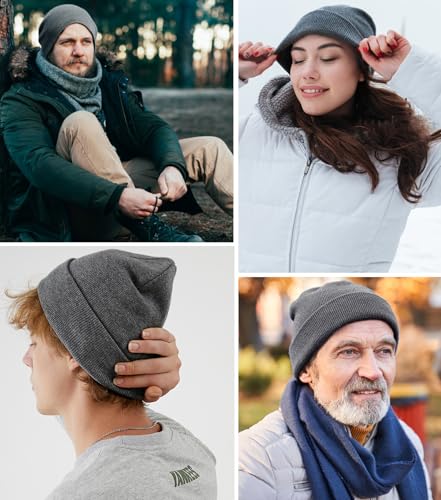 100% Cotton Beanie Hat Winter Hats Women Men Warm Knit Beanies | Double Layer Warmth ,Ultra-Soft Itch-Free Pure Cotton Knitted, Cuffed & Uncuffed Fisherman Slouchy Skull Cap for Womens Mens - color: 1pcs Dark Grey