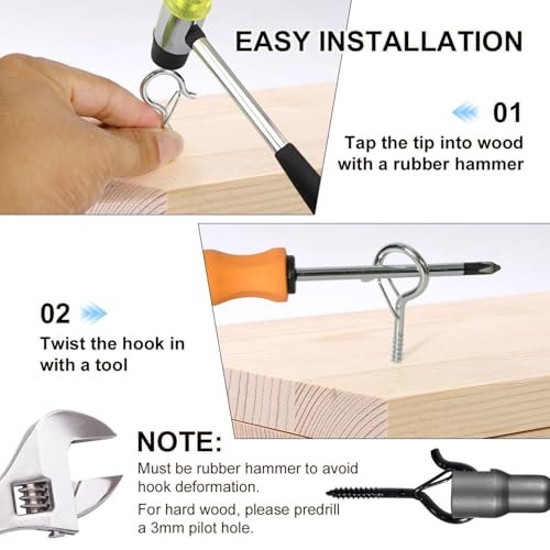 5-Pack Heavy Duty 2.08-Inch SilverScrew Hooks - Rustproof Metal with Safety Lock, 30LB Capacity（Includes Storage Case & Plastic Caps） (5, Silver) - color: Silver