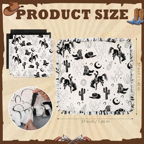 Chumia 2 Pcs/1 Set Western Theme Party Tie Blankets Craft Kit 57 x 57 Inch Midnight Rodeo DIY No Sew Fleece Blanket No Sew Fabric Cowboy Cowgirl Tie Knot Throw Craft Gift for Adult Western Party Favor - style: Western Cowboy