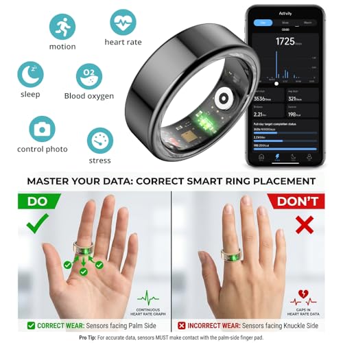 Smart Ring for Women, Health Tracker & 5ATM, COLMI R02. (Black, 8#) | No Subscription Fee & Skin Temperature, Heart Rate, Blood Oxygen, Sleep Health Monitoring, Sports Tracking, Menstrual Cycle. - color: Black, size: 8#
