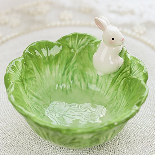 WAIT FLY Cute Cartoon Cabbage with Rabbit Shaped Ceramic Bowls Rice Bowls/ Salad Bowls/ Soup Bowls/ Saucer - color: Cabbage