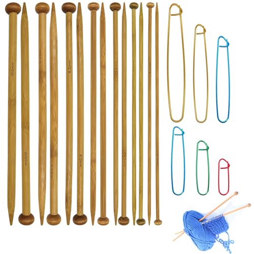 7 Pairs Bamboo Knitting Needles Set, Smooth Long Wooden Knitting Needles Single Point Straight Wood for Scarves, Blankets, Hats – Gift for Knitting Enthusiasts/Beginners - color: Single needle