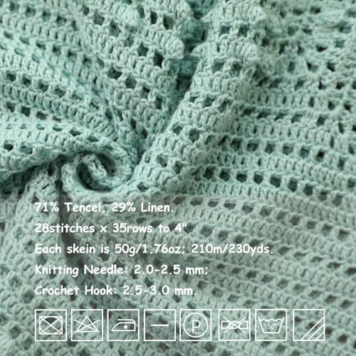 Linen Rayon Lyocell Blend Yarn, Superfine Fingering Weight (1), 150g/5.29oz (3 Strands, 50g/230yds per Strand)- 05 Aqua Green - color: SM05-Aqua Green