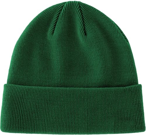 100% Cotton Beanie Hat Winter Hats Women Men Warm Knit Beanies | Double Layer Warmth ,Ultra-Soft Itch-Free Pure Cotton Knitted, Cuffed & Uncuffed Fisherman Slouchy Skull Cap for Womens Mens - color: 1pcs Turquoise Green