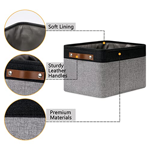 DULLEMELO Canvas Storage Bin with Handles, Fabric Bins for Shelves, Bedroom, Office,Nursery,Fabric Storage Baskets for Toys, Clothes,Gift(Black&Grey,L-15"x11"x9.5",4-Pack) - color: Black&Grey, size: L-15"x11"x9.5"