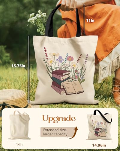 Miss Adola Aesthetic Tote Bag for Girls - with Magnetic Buckle and Zipper Inner Pocket for Women Lady Canvas Cotton Tote Bag - color: Book Flower