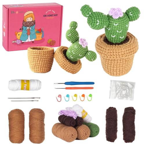 Dasonwin Crochet Kit for Beginners,Crochet Cactus with Step-by-Step Tutorials,Beginner Crochet Kits for Adults,Gift for Girls and Women.