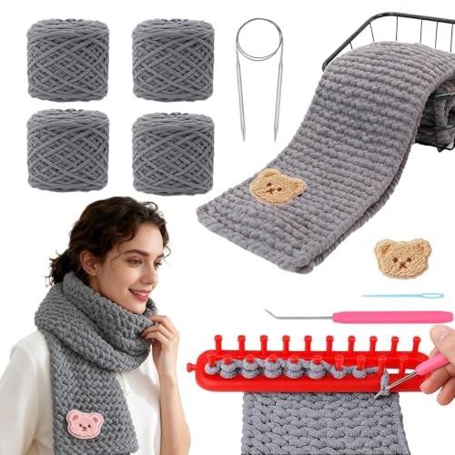 Yarniss Knitting Loom Kits，Knitting Scarf Kits with Gray Yarn - color: Gray