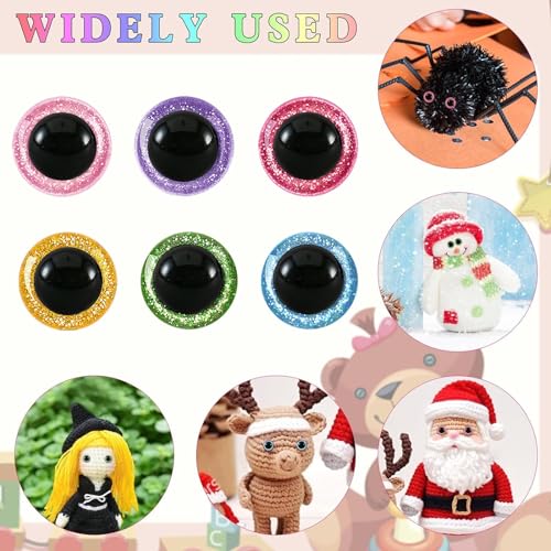 MUCUNNIA 40pcs 30mm Safety Eyes for Amigurumi Glitter Plastic Safety Eyes for Crochet with Washers Craft Crochet Eyes Doll Eyes for Crochet Animals Plush Stuffed Animals DIY Halloween Decorations - size: 30mm