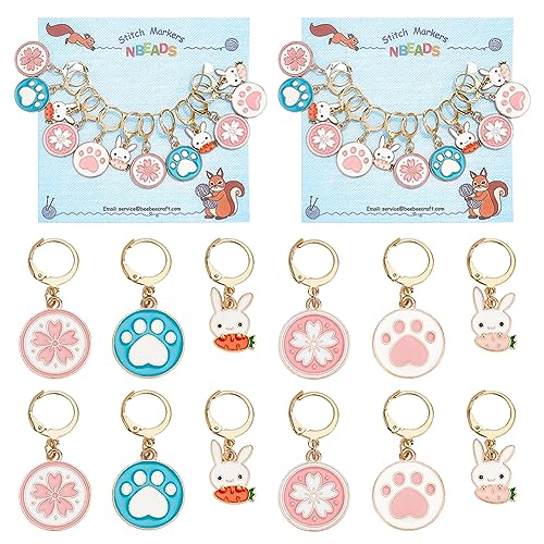 NBEADS 24 Pcs Animal Paw Stitch Markers, Alloy Enamel Crochet Stitch Marker Charms 304 Stainless Steel Clasp Locking Stitch Marker for Knitting Weaving Sewing Jewelry Making - color: Animal Paw&Sakura&Rabbit