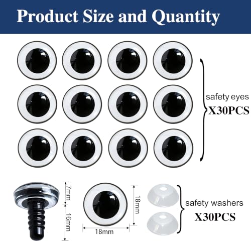60Pcs 3D Clear Safety Eyes and Washers - Thalinfayi 18mm Round Pupils Safety Eyes Crochet Amigurumi Eyes for DIY Crochet Doll, Amigurumi, Crafts Supplies - color: Round Pupils Safety Eyes, size: 18mm(0.71inch)