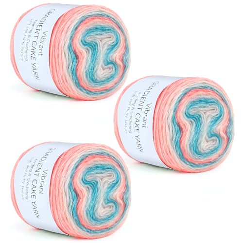 Aeelike Cake Yarn for Crocheting, Soft Ombre Crochet Yarn, Blue Pink | 3 PCS #3 Light weight 100g(3.52oz) 245m( 267yards), 60% Cotton Blend Gradient Yarn for Blanket Scarves DIY Crafts, Ideal Gift - color: Blue Pink Gradient, size: 3 pcs