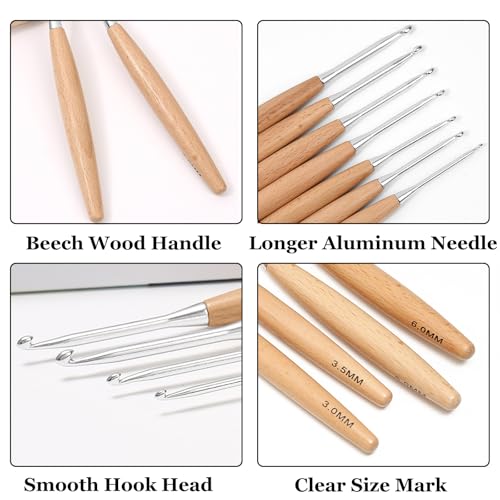 BsHooker Beech Wood Handle Crochet Hooks,9mm Ergonomic Crochet Hooks for Beginners and Arthritic Hands,Comfortable Grip - size: 9mm