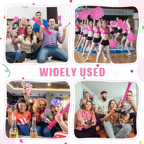 48 Pcs Cheerleading Pom Poms Thunder Sticks Plastic Whistles with Lanyards Squawker Horns Hand Clappers - color: pink