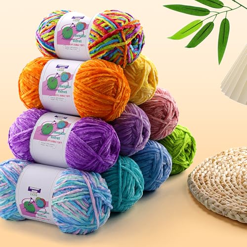 3 Skeins Soft Fluffy Velvet Yarn, Chenille Chunky Yarn for Hand Knitting and Crocheting DIY Craft, Amigurumi Crochet Yarn（3×196.8yds, 3×3.5oz） (Light Blue) - color: Light Blue
