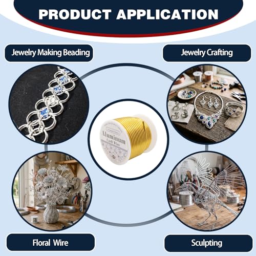 9 Gauge Aluminum Craft Wire Gold 40FT 3mm, Jewelry Making, Flexible Bendable Armature Wire for Sculpting, Floral Crafts, Metal Wire Wrapping, DIY Art Projects & Wreath Making - color: Gold, size: 9gauge