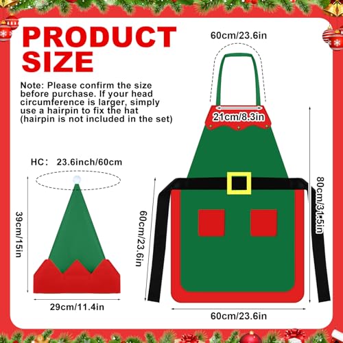 Handepo 12 Sets Christmas Apron and Hat Christmas Elf Costume Kit for Adults Women Cosplay Kitchen Xmas Holiday - color: Green, style: Classic