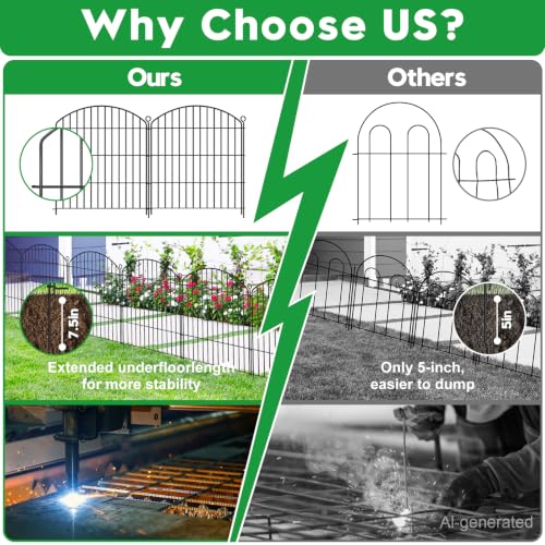 Decorative Garden Fence 32in (H) x22ft (L),Arched Rustproof Metal No Dig | Small Fence for Dogs & Rabbit,Ornamental Animal Barrier for Flower Beds,Border Panels Fencing for Yard & Patio Outdoor Decor - size: 10 Panels-32in(H) x 22ft(L) without Gate