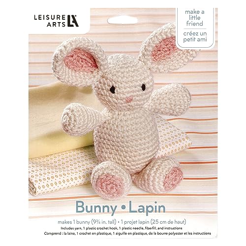 LEISURE ARTS Little Crochet Friend Animals Crochet Kit, Bunny, 8", Complete Kit, Learn to Animal Starter Kit for All Ages, Includes Instructions, DIY Amigurumi Kits