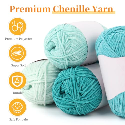 Coopay Skinny Chenille Yarn for Crocheting & Knitting, Green Gradient | Crochet Yarn Set - 600g Total, Velvet Yarn for Colorful Crafts, Blankets, Plush Dolls, Decorative Handmade Works - color: Green Tones, size: #2 Thin