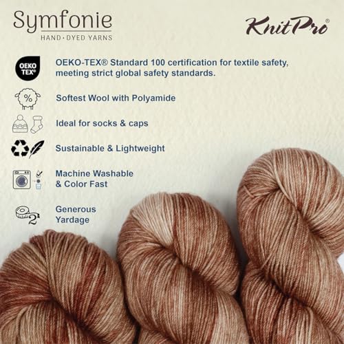 KnitPro Symfonie Fingering Weight Merino Wool Yarn 100g, Mocha | 75% Extrafine Merino & 25% Polyamide, 438yds, OEKO-TEX Certified, Superwash, Colorfast, #1 Yarn Skein for Knitting & Crochet - color: Mocha