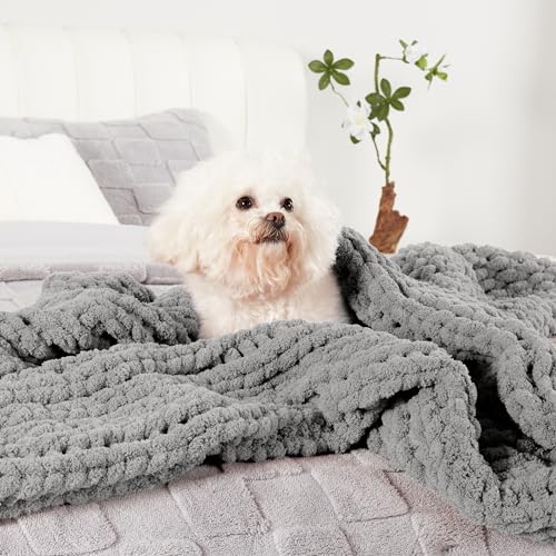 Chenille Chunky Knit Throw Blanket for Couch 40"x50", Light Grey | Handmade Chenille Crochet Throw for Sofa Bed, Thick Cable Knitted Blankets for Room Home Decor, Birthday Gift for Women - color: Light Grey, size: 40"x50"