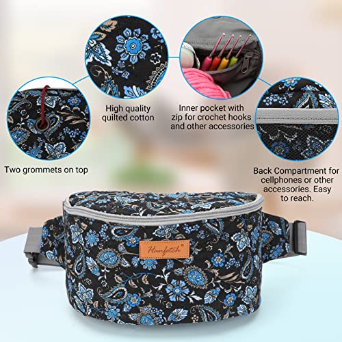 Yarn Crossbody Waist bag Small Yarn Storage Organizer for Yarn Skeins-Organizer for Crochet Hooks and Accessories - color: Paisley