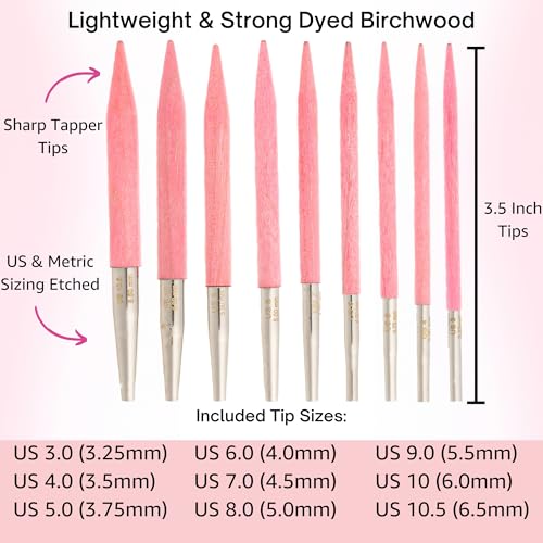 Lykke Blush 3.5-inch Interchangeable Circular Knitting Needle Set | Standard US 3, 4, 5, 6, 7, 8, 9, 10, 10.5 Magenta Case, Birch Semi-Sharp Tips, Smooth Metal Joins, 360-Cables, Project Bag - color: Blush-with-Magenta-Case