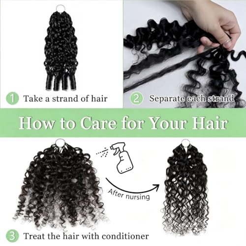 Natural Black 16inch Burmese Curly Crochet Human Hair Extensions: Knotless Pre-Separated Feather Style, Lightweight Reusable Remy Hair with Spiral Curls for Women, 50g - color: #1B (BC), size: 16 Inch