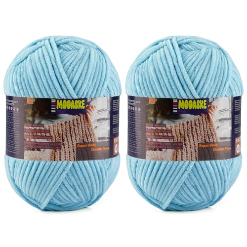 Chenille Yarn for Crocheting, Blue Baby Blanket Fluffy Yarn for Crochet | 2 Pack 524 Yds, 14 Oz Ultra Soft Yarn for Crocheting, Fuzzy Chunky Yarns, Plush Velvet Yarn for Knitting Amigurumi, Blankets - color: Azure, size: 2 Skeins