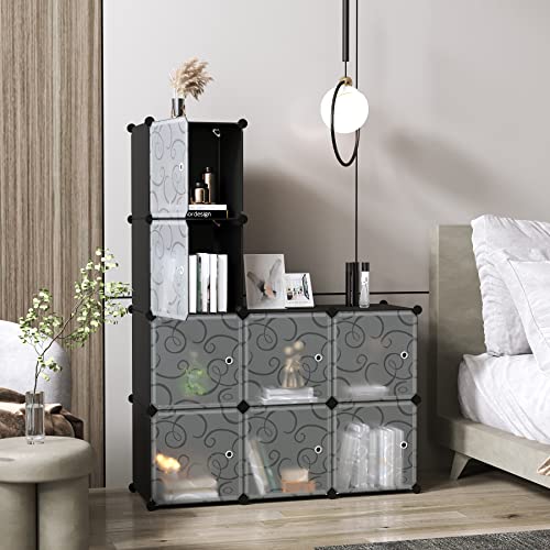 C&AHOME 8-Cube Storage Organizer with Door Cube Shelf Closet Cabinet Black | DIY Plastic Modular Bookshelf, Stackable Clothes Storage Shelving Ideal for Home, Bedroom - size: 8-Cube