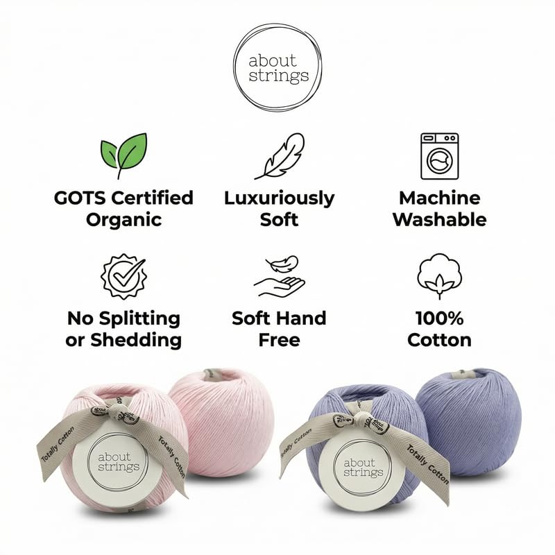 Totally Cotton Yarn - GOTS Certified Organic DK Weight - Luxuriously Soft, No Splitting - Perfect for Baby, Amigurumi, Knitting & Crochet - (200g/468 Yards) 100g/Ball (Cloud) - color: Cloud