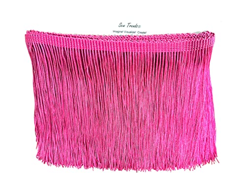 5 Yards of 4" Long Chainette Fringe Thread Yarn Tassel Trim Braid Fringe for Crafts Sewing and Decor-Dark Pink - color: Dark pink, size: Value 5 Yards