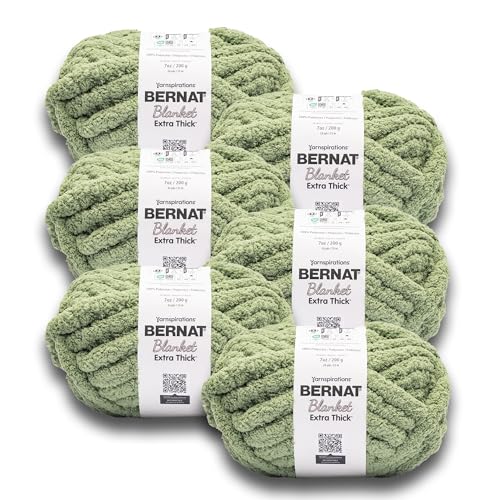 Bernat Extra Thick Chunky Yarn for Crocheting Soft, Green Frost, 6-Pack | #7 Jumbo Yarn, 100% Polyester, Extra Thick Chunky Blanket Yarn for Knitting, Crochet & Crafts, 24yds, 200g/7oz per skein - color: Green Frost