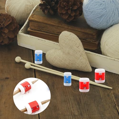 JAKOUE 10 Pcs Knitting and Crochet Row Counter Ring | Manual 2 Digit Dial, Slips on Needles, ABS Plastic, Red and Blue