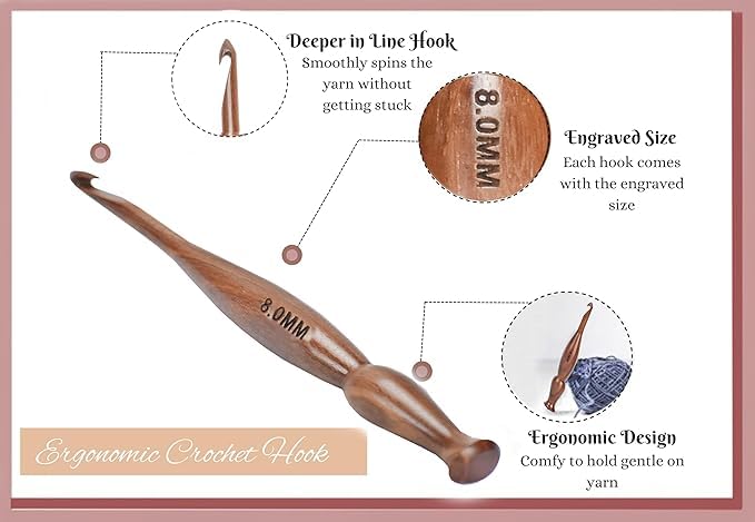 Wooden Crochet Hooks Set of 13 for Arthritic Hands | Ergonomic Soft Grip Handcrafted Knitting Needle for Crocheting and Knitting (Brown (Crochet - 4)) - color: Brown (Crochet - 4)