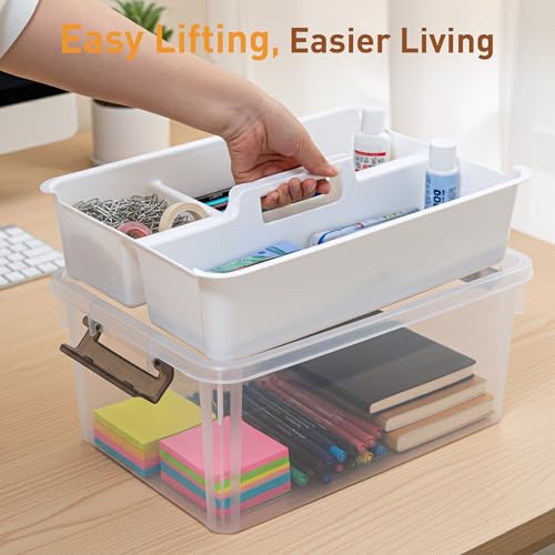 Citylife 17 QT Clear Craft Organizers and Storage Box with Handled Tray | Stackable Art Supply Organizer Storage Bins with Lids for Craft, Beads, Markers, Sewing, Tools, Playdoh, Coloring Books, - size: 17 Qt- 1 Pack-H