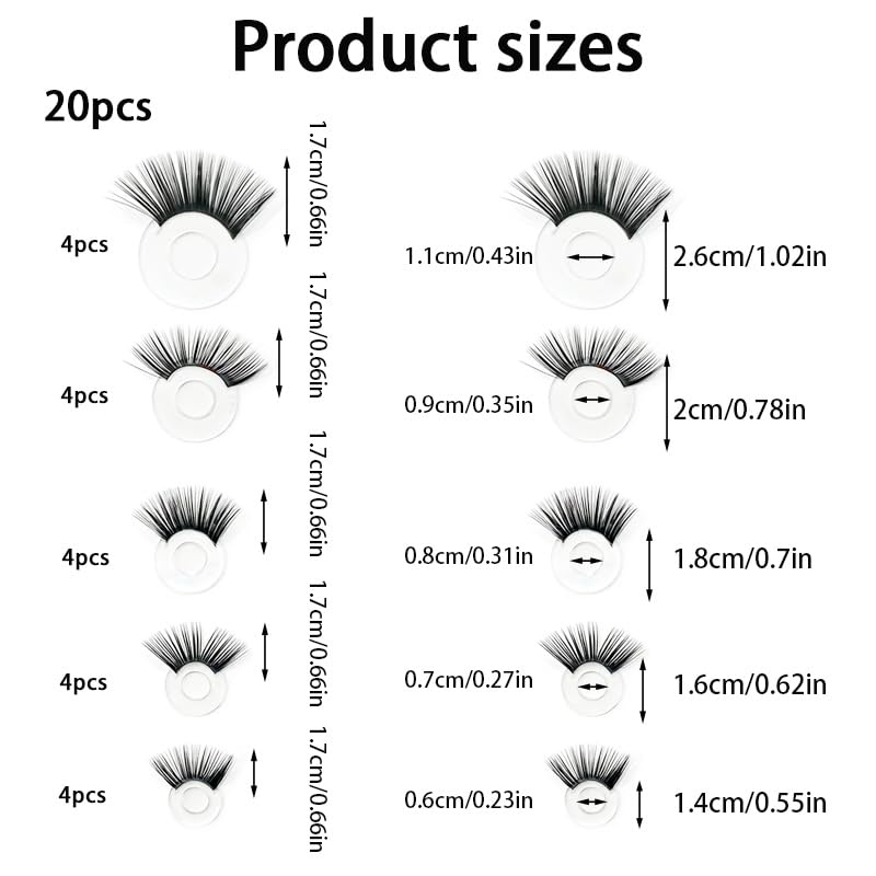 20Pcs Safety Doll Eyelashes for Crocheting, 5 Sizes Plastic Eye Lashes for Amigurumi, Teddy Bear, Stuffed Animals, Puppet and Plush Item Crafting