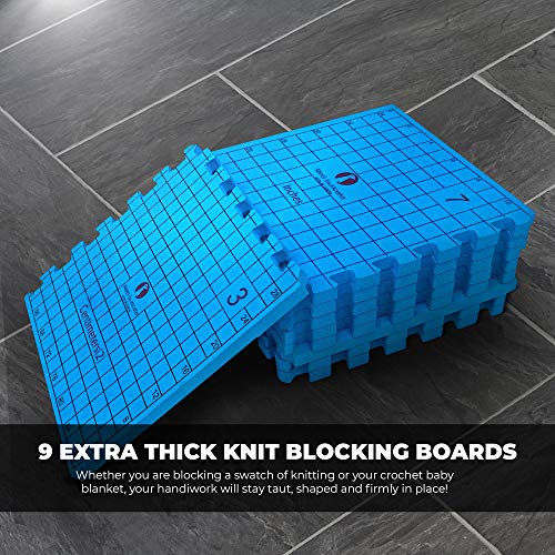 Red Suricata Knit Blocking Bundle (Inches Grid) | Extra Thick Blocking Mats for Knitting & Curved Knit Blocking Comb Set & Adjustable Sock Blockers - All in one Storage Bag - size: Inches grid