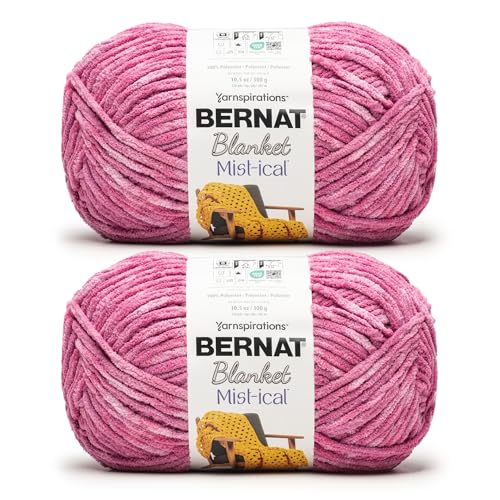 Bernat Blanket Mist-ical Crochet Soft Chenille Yarn, Phlox, 2-Pack | #6 Super Bulky Yarn, 100% Polyester, Soft Crochet Yarn for Blankets, Sweaters & Amigurumi, 220yds, 300g/10.5oz per skein - color: Phlox
