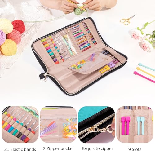 Knitting Needles & Crochet Hook Case - Empty (up to 14 Inches) - Knitting & Crochet Accessories Organizer - color: Teal, size: 14 Inches